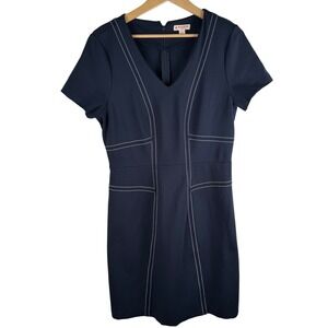 Brooks Brothers Red Fleece Ponte Knit Sheath Dress Womens L Contrast Stitch Blue